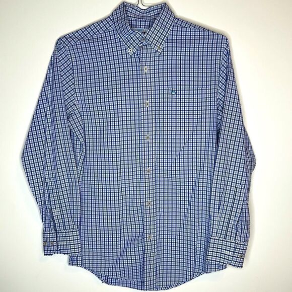 Small Southern Tide Blue-Navy-White Plaid LS Cotton Blend Shirt - Picture 5 of 5